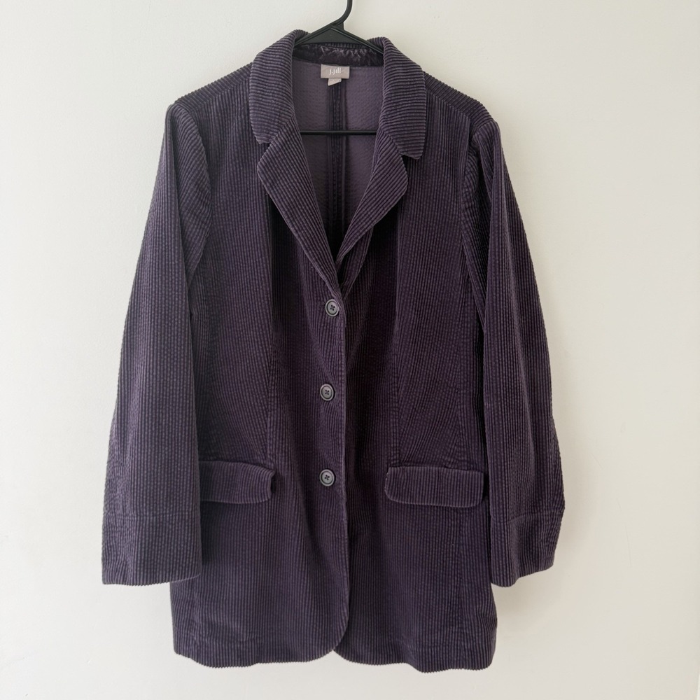 J Jill Womens Corduroy Chore Coat Size L Purple Button Up Jacket 100%‎ Cotton